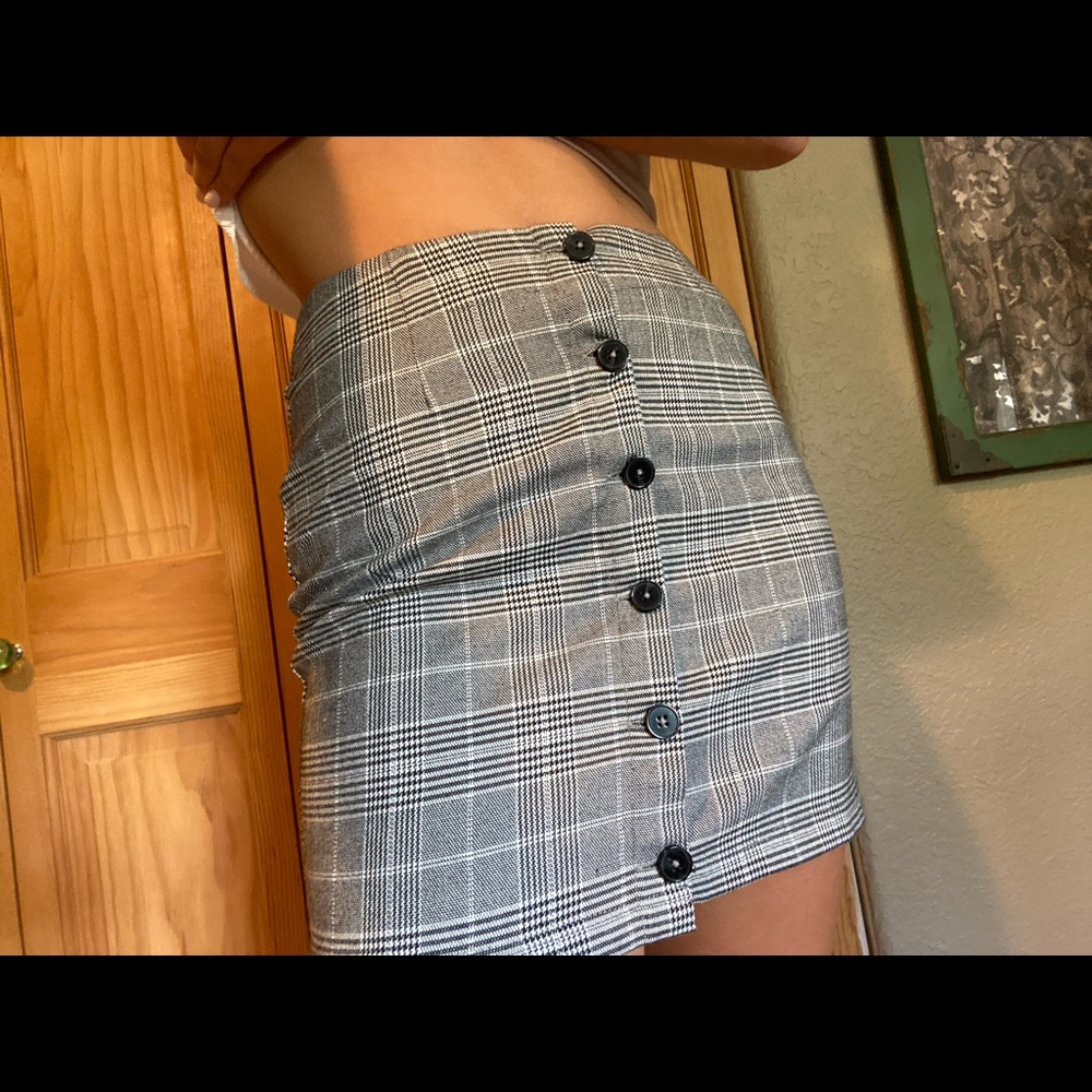 Plaid button up mini skirt